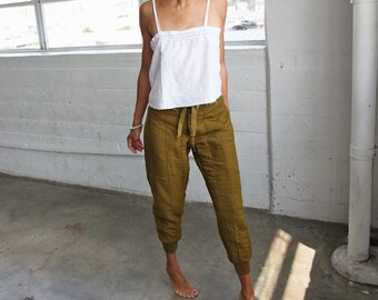 Quilted Drawstring Pants - moss