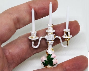 Miniature Candelabra / Dollhouse Candelabra / Miniature Candles / Miniature Candlesticks / Miniature Shabby Chic