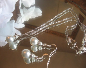 Pearl Bridal Jewelry Set, Bridesmaid Jewelry, Pearl Bridesmaid Necklace & Earrings Set, Pearl Wedding jewelry, wedding jewelry set