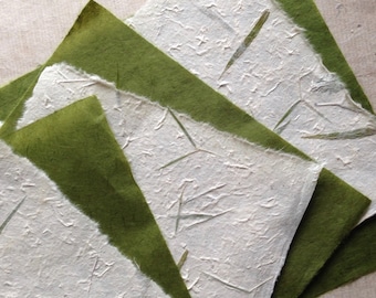 Olive & Yuki 7 x 9.5 inches, Natural green grass papers, Himalayan papers, Olive green Nepalese paper, sample pack, mixed papers for crafts