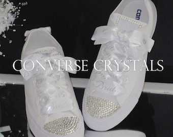 Bridal / Wedding Custom Crystal Converse With Personalised Printed Ribbon Sizes 3-8