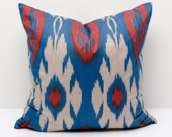 20x20 red blue ikat pillow cover, pillows, cushion case, ikats, decorative pillows, accent pillows, throw pillows