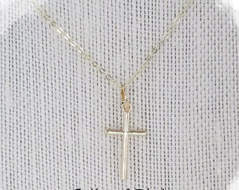 18K Gold Plated Cross Necklace ~ Dainty Delicate Cross Pendant ~ Christian Jewelry ~ Gift for First Communion Confirmation Flower Girl