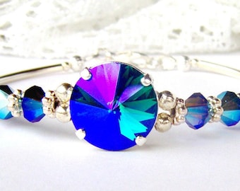 Emerald glacier blue rhinestone bracelet . Swarovski crystal bracelet . Birthday Gift for her . Girlfriend gift Blue Green Purple Unique