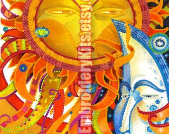 Sun and Moon beaded stitching bead embroidery beading on needlepoint kit DIY beadpoint craft set