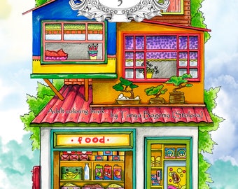 Nice Little Town 2 Adult Coloring Book Digital Pages Stress