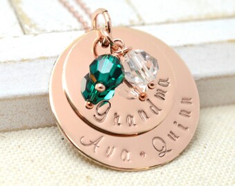 Rose Gold Grandmother Necklace, Family Name Necklace, Grandma Necklace with Birthstones, Personalized Jewelry, Grandma Gift, Nana Necklace