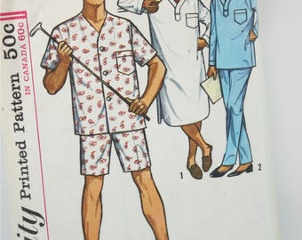 Simplicity 5039, Vintage 1960s, Sewing Pattern, Men's Pajamas and Nightshirt, Size Small, 34-36, 1960s Pattern, OLD2NEWMEMORIES.