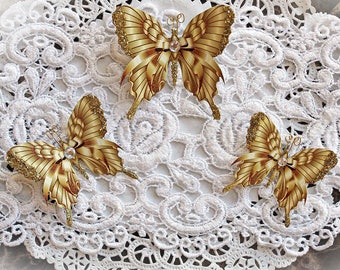 Reneabouquets Butterfly Gold Ribbons & Bows Premium Paper Butterflies, Scrapbook Embellishment, Wedding, Home Decor, Party Decoration
