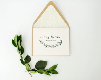 greenery thank you cards / wedding thank you cards / personalized / stationery / card set / lined envelope / winery olive branch rustic