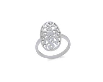 Sterling Silver oval fancy ring. index finger ring.