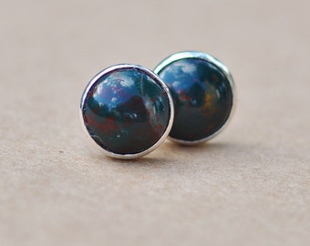 Bloodstone earrings with sterling Silver earring studs, 6mm gemstones