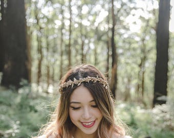 gold flower crown // metallic gold flower crown / gold wedding flower crown / golden floral headpiece / woodland golden hair piece