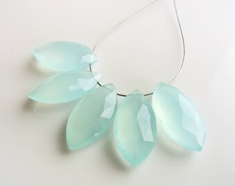 Aqua Chalcedony Briolettes, Faceted Marquise Briolette, Chalcedony Marquise Briolette, Aqua Chalcedony, 19-21mm, (5), destash (#1)