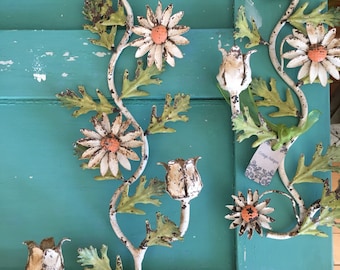 Antique Pair of Italian Tole Daisy Sconces