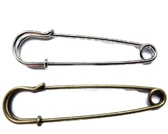 Large Kilt, Safety Pins, No Loops, brooch making jewelry - Silver & Antigue bronze