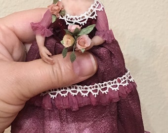 OOAK miniature Victorian doll hand sculpted, 1:12 scale dollhouse, ALMA Artistry