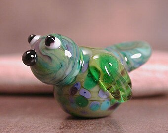 Lampwork Glass Bird Bead Greens Blues & Purple Divine Spark Designs SRA