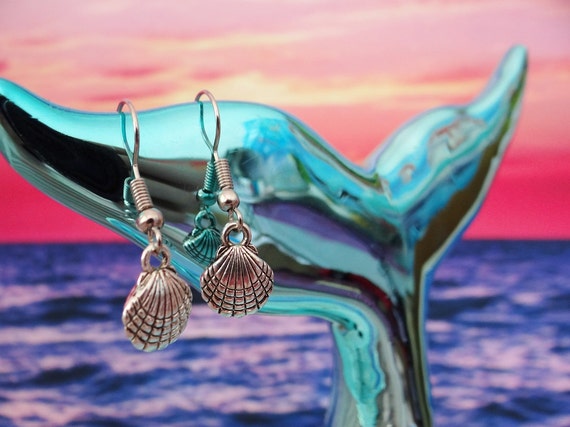 Tiny Little Clamshell Earrings Shell Seashell Clam Fan Scallop I'm Really A Mermaid Siren Earring Drops Drop Dangle Silver