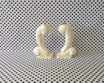 French Feather Trees~Plums~Vases~Set of 2~Cream~Gold~Gilded