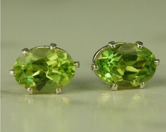 Peridot Stud Earrings Sterling Silver 7x5mm Oval 1.75ctw Natural Untreated