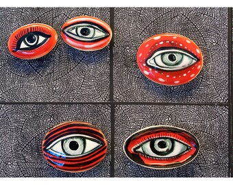 Five Red Eye Shaped Refrigerator Magnets by Jenny Mendes
