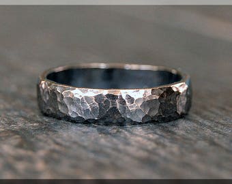 Hammered Sterling Silver Ring, Wide Sterling Silver Stacking Ring, 5mm Sterling Silver Wedding Ring, Mens Sterling Silver Wedding Band