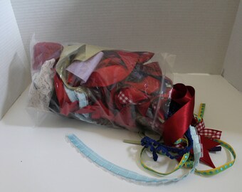 Large bag of new and vintage ribbon pieces and trim