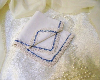 Bridesmaids Handkerchief, Hanky, Hankie, Hand Crochet, Blue, Custom, Embroidered, Personalized, Monogrammed, Crochet, Custom colors