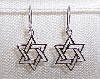 Sterling Silver Star of David Earrings 30mm x 14mm.