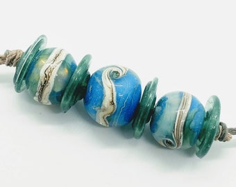 Ocean Rounds and Disks Handmade Lampwork Glass Beads - Prima Donna Beads