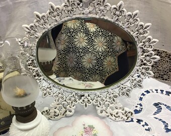 Iron Filigree Vanity or Dresser Mirror - easel back Gorgeous !