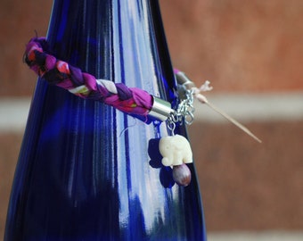 Braided Fabric Scrap Bracelet with Elephant Charm