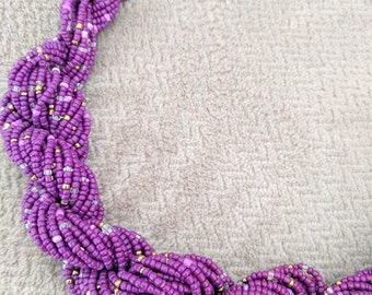 Handmade Purple Beaded Braided Necklace