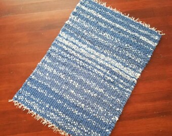 Rag Rug, Hand Braided Rag Rug, Blue Rug