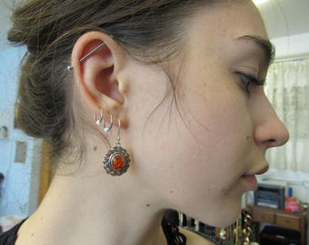 Vintage Silver and Mexican Fire Opal Earrings