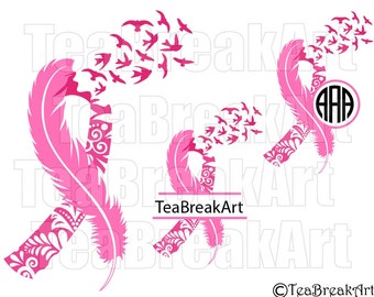 Download Breast Cancer Awareness feather bird flying Cutting Files SVG