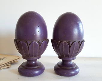 2 Vintage French wood newel post finial end Ornament for furniture shelf bookcase bed pediment stairs or display