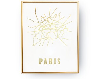 real gold foil print paris metro map metro map fashion art subway