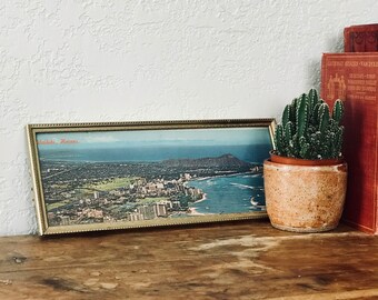 Vintage Framed Postcard of Waikiki Hawaii, Waikki Beach Photo Postcard, Retro Vacation Ephemera, Beach Coastal Decor, Eclectic Home Decor