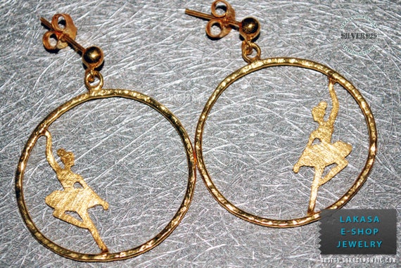 hoop earrings ballerina sterling silver jewelry gold-plated lakasa eshop best ideas gift for her woman ballet dancer girlfriend anniversary
