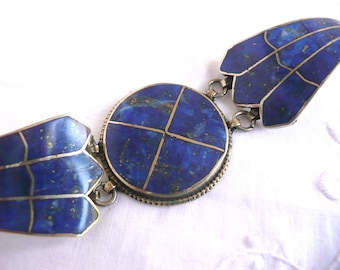 Silver lapis lazuli bracelet - Afghan silver lapis lazuli bracelet - vintage Kuchi lapis lazuli bracelet - Afghan tribal bracelet