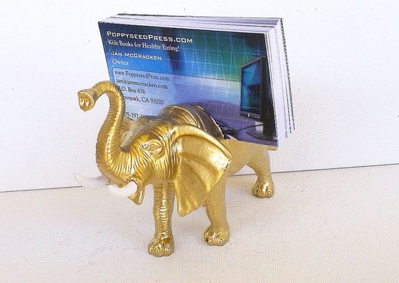 Gold Elephant Business Card Holder Desk Accessory Fice