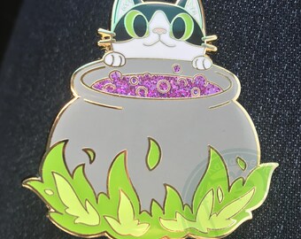 Cauldron Cat Hard enamel pin - glow in the dark