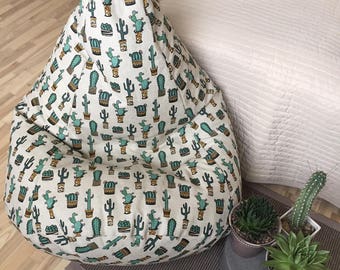 Adult large bean bag chair - Natural Linen beanbag cover - Cactus bean bag - Mexican style floor pillow - With insert - Fill is not included