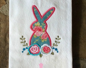 Easter Bunny Embroidered Towel - Dish Towel - Kitchen Towel - Spring Bunny Tea Towel - Personalized Kitchen Towel - Easter Hostess Gift