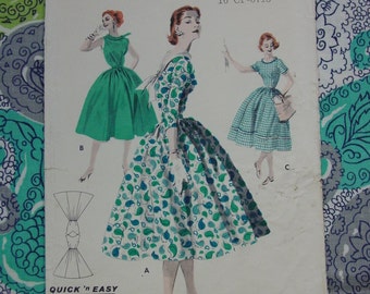 Vintage Pattern c.1950's Butterick No.7651 Full Skirted Dress, Sz. 14