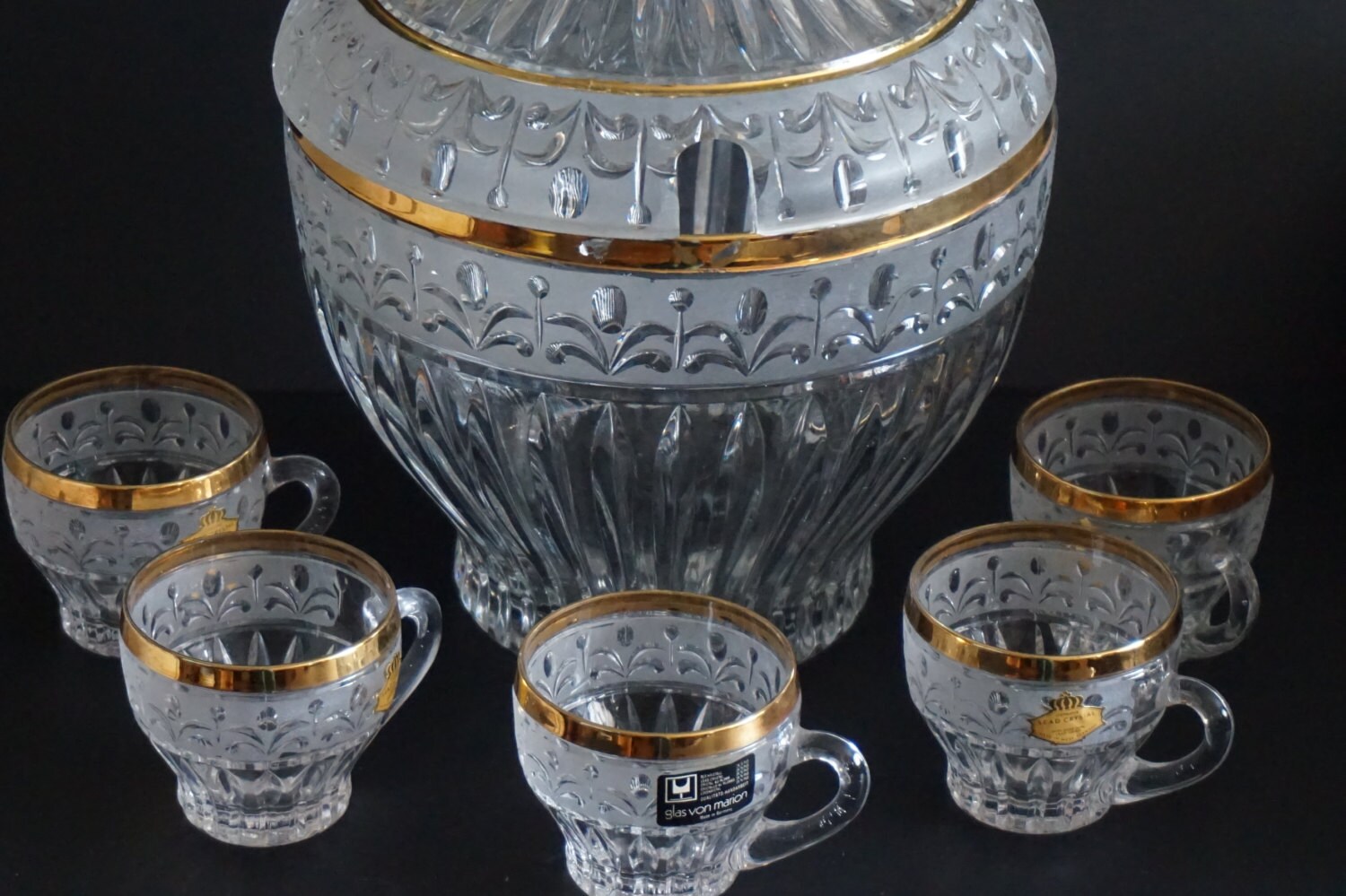 Vintage Glas Von Marion 24% Lead Crystal Punch Bowl Set