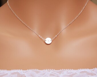 Initial disc necklace - Sterling Silver monogram engraved necklace, simple daily jewelry, mother's day gift for mom daughter sister necklace