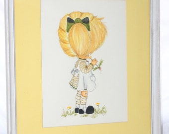Girl with Flower Lynn Santarlasci Framed Picture -- 17 x 13 -- Matted, Glass, Backed -- Girl, Flowers, Print, Art, Yellow